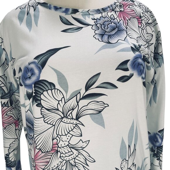 Floral Midi Dress White Blue Pink Print 2XL Ruffle Hem Spring Summer Cottagecore - Picture 6 of 11